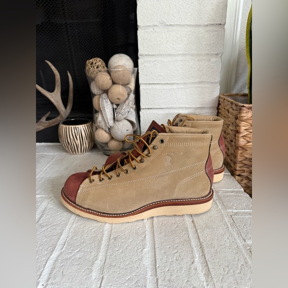 Chippewa Monkey Boots Suede Leather Size 10 ЕЕЕ Tan Maroon - Picture 4 of 13
